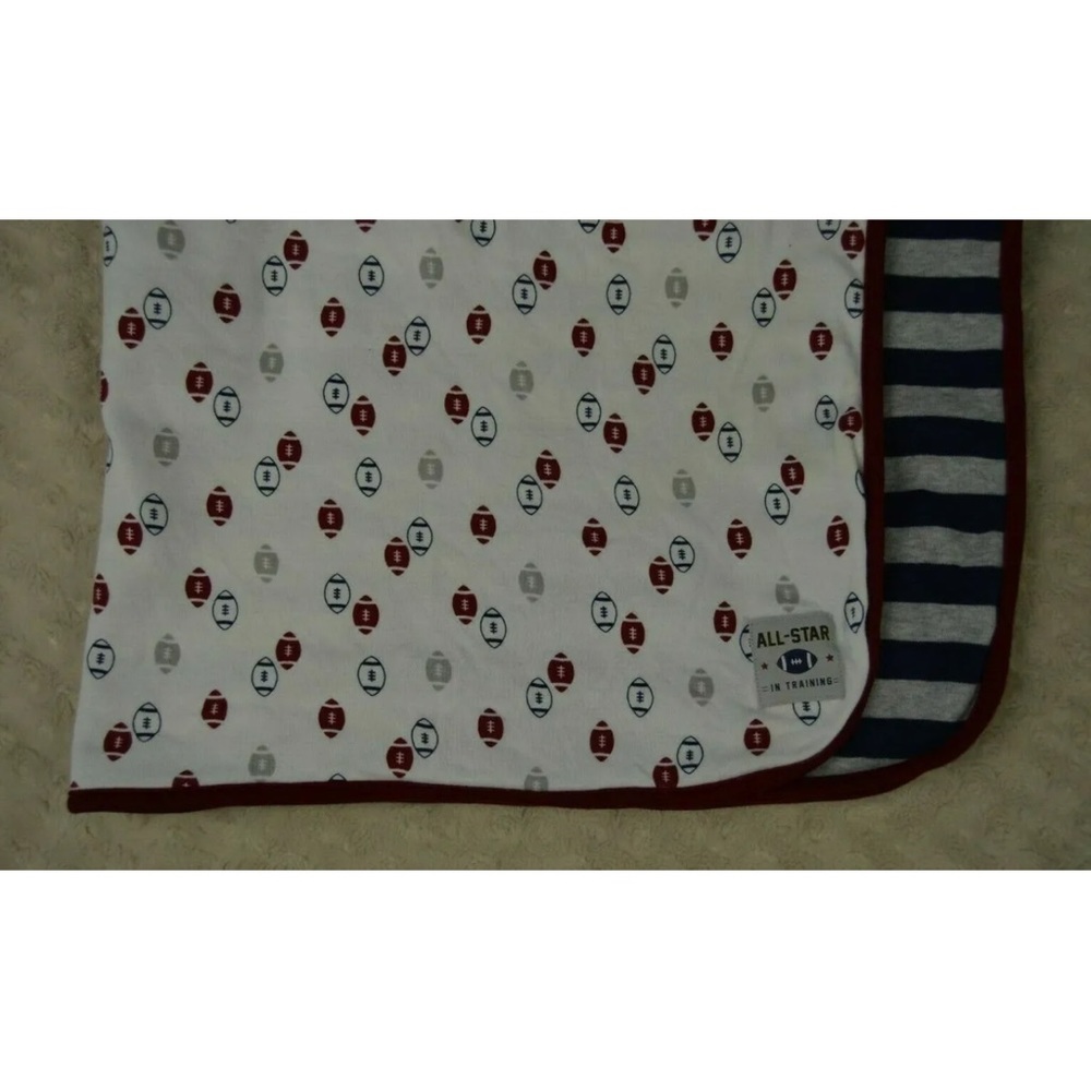 Just One You by Carter's All Star Baby Blanket Football Blue Gray Stripes White